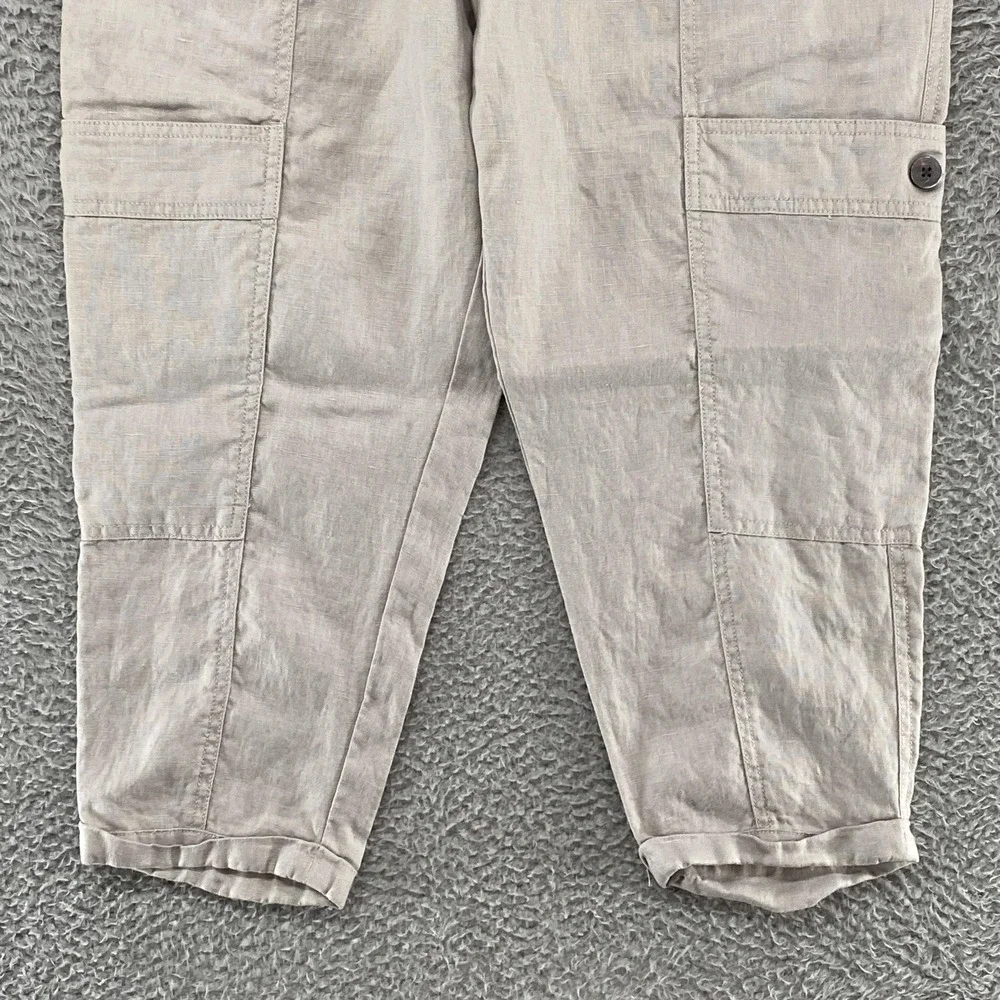 Garnet‎ Hill Linen Cargo Pants Womens Medium Gray Elastic Waist Travel Summer